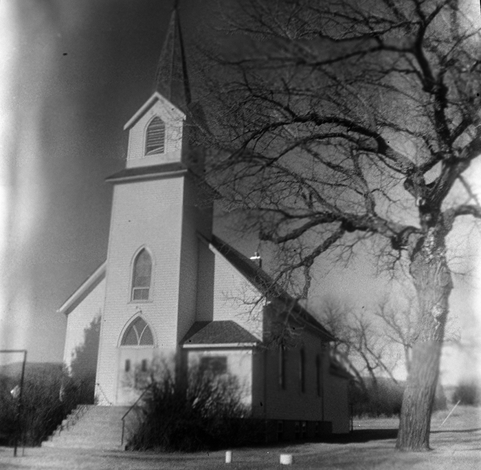 The Sims Church, in Sims N.D. Taken with a Kodak Brownie Hawkeye, made in May of 1955. (Dustin White)